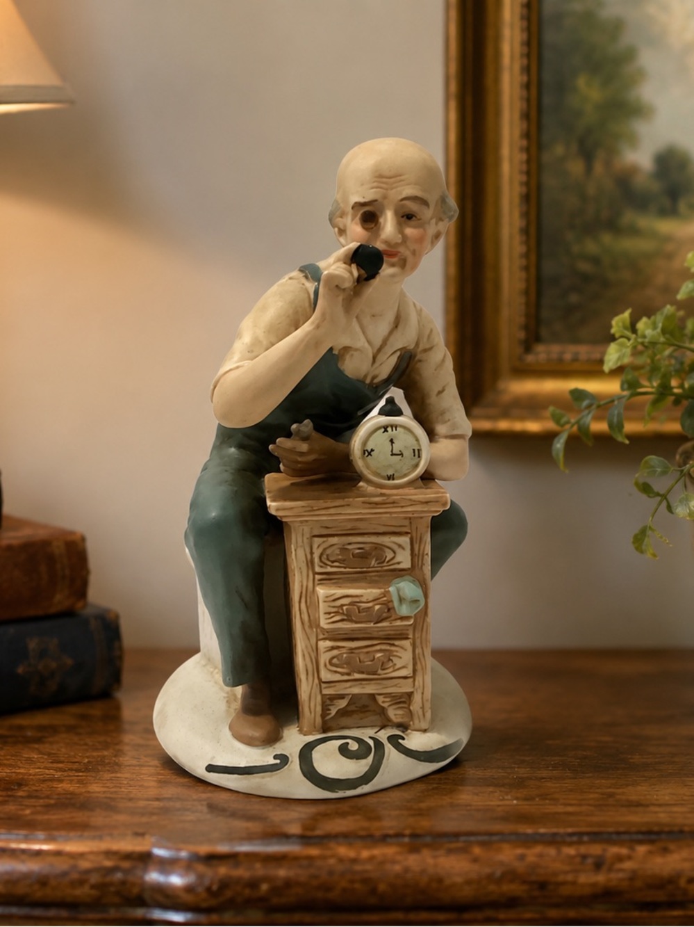 Alco Mr Fix It Old Man Clock Repairman Hand painted Bisque Porcelain Figurine